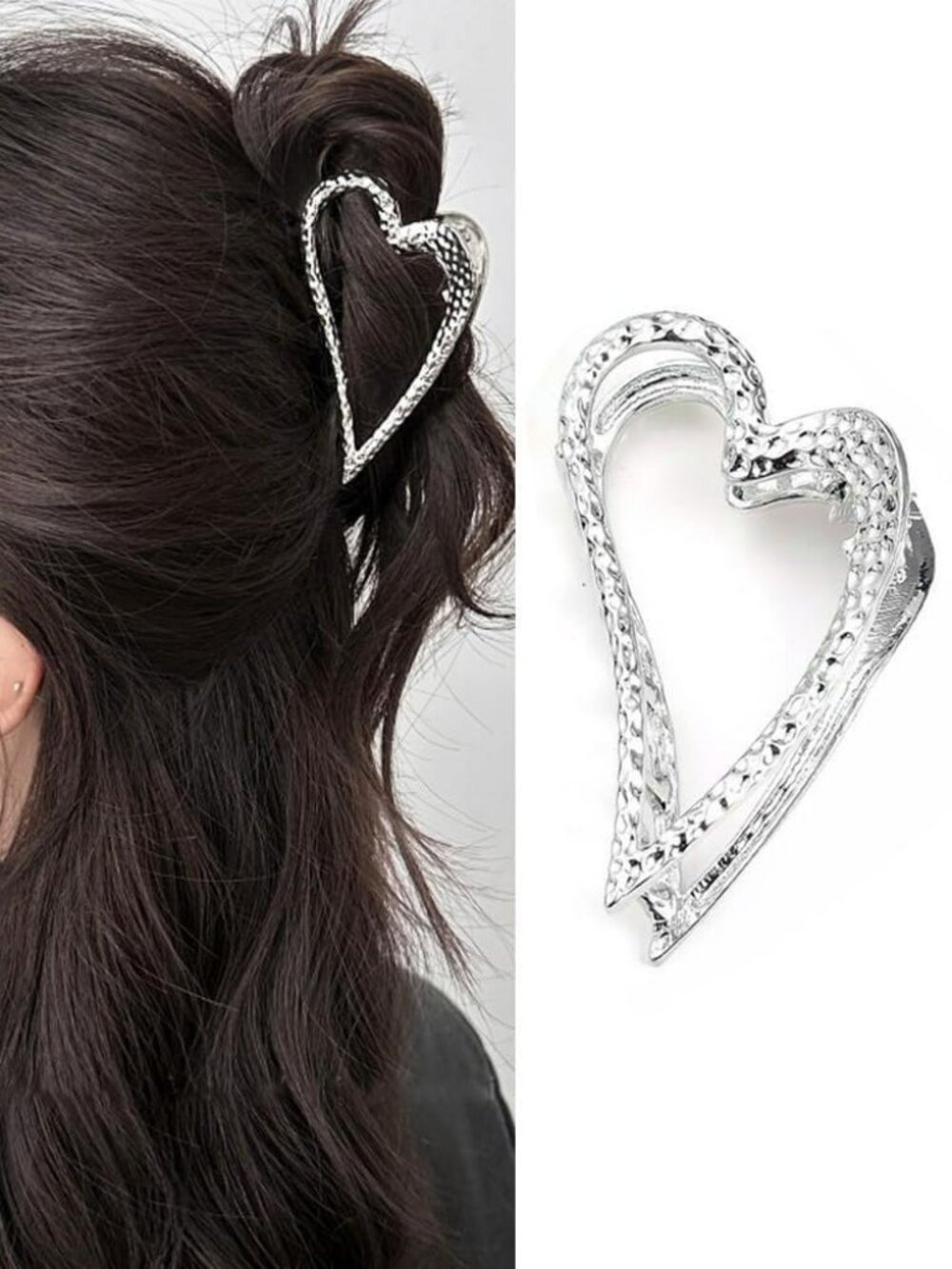 NEW Hair Clip Hollow Heart Design Hair Claw Clips Metal‎ Silver Accessory Cute!